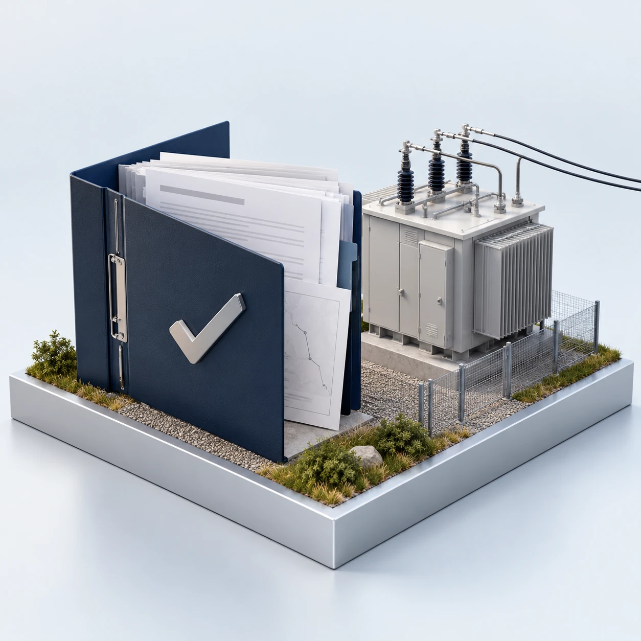 Illustrative connection-offer document, acceptance symbol and transformer.